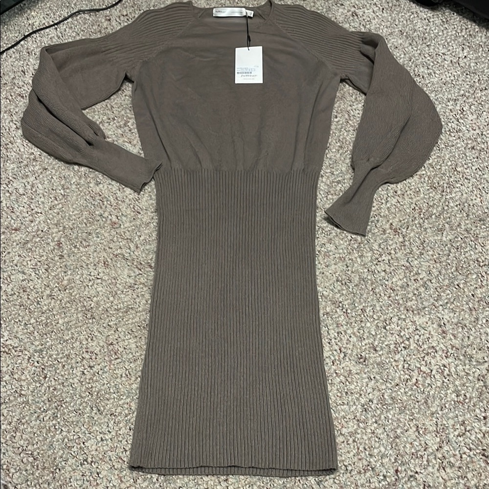 Inwear sandy grey long sleeve Knit midi Dress